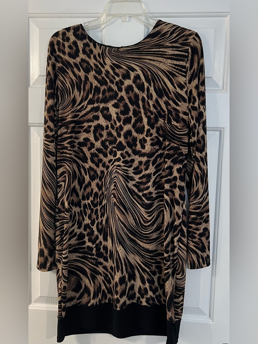 Michael Kors Long Sleeve Animal-Print Dress in Black & Brown